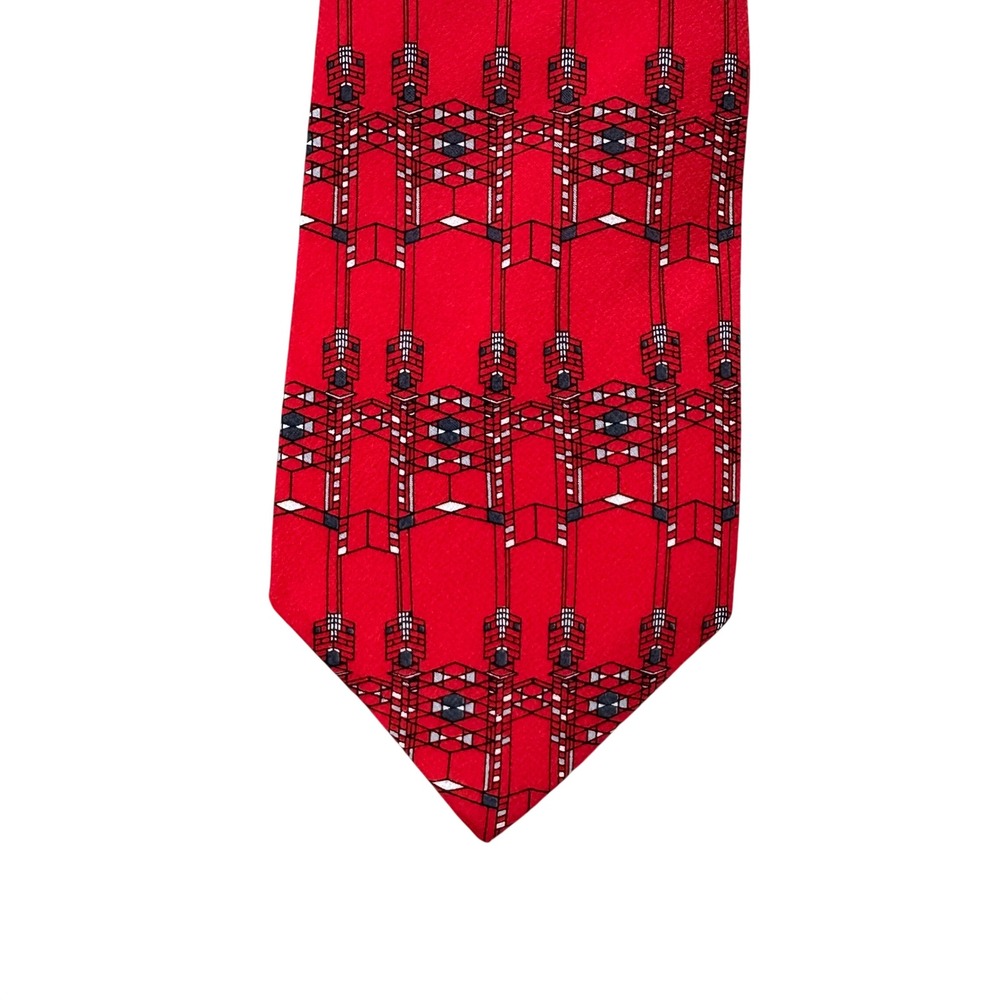 Frank Lloyd Wright Robie House Gate Silk Tie Red Geometric Architectural Mens
